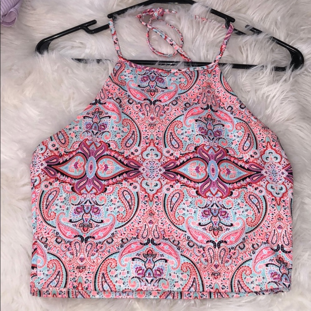 Pink halter crop top